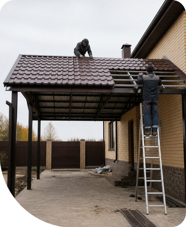 Изготовление навеса из металлочерепицы в Троицке под ключ